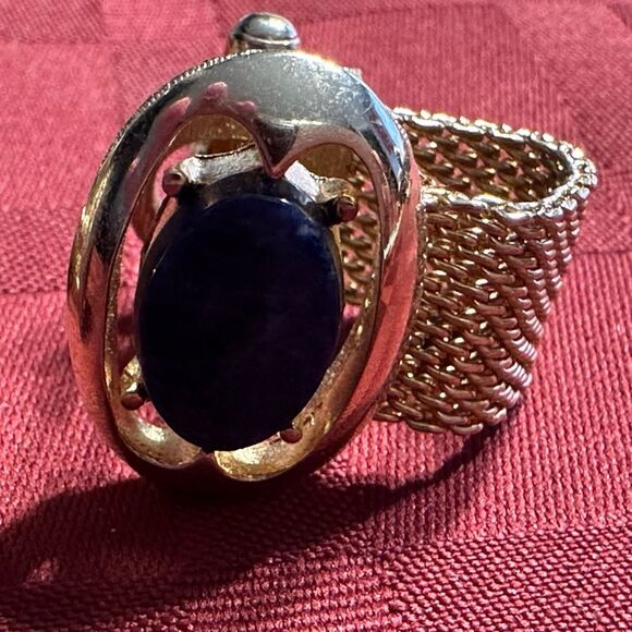 Vintage Mesh Wrap Around Gold Tone Cuff Links Blue Stone - Picture 3 of 7